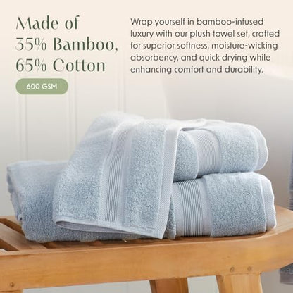 Springtree Home Luxury Bamboo Rayon Bath Towel Set | 6-Piece Set | Blue Fog