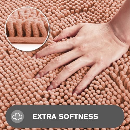Dusty Pink Bathroom Rugs – Absorbent and Washable Bath Mat, Non-Slip, Thick Soft Chenille Bath Rugs for Bathroom Floor, Shower, Sink - 26" x 44"