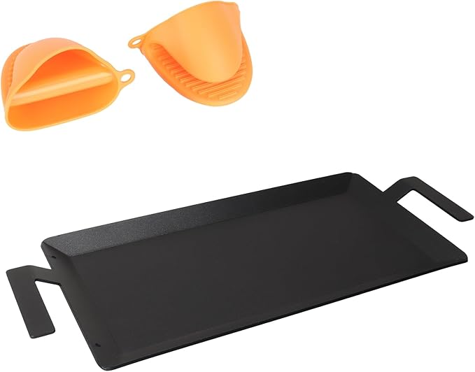 Carbon Steel Griddle for Gas Grill, Double Burner Griddle Compatible with Induction, Stove Top, Electric, Oven - 24" x 10" Professional Cookware for Cooktop, NonStick Griddle Pan