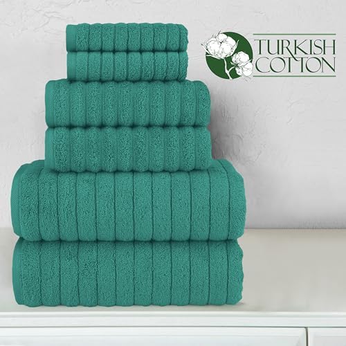 Elegant Comfort 100% Turkish Cotton Corduroy Ribbed Luxury Bath Towels 6-Piece Set, Premium Feel - Quick Dry, Highly Absorbent, Contains 2 Bath Towels, 2 Hand Towels, and 2 Washcloths, Turquoise