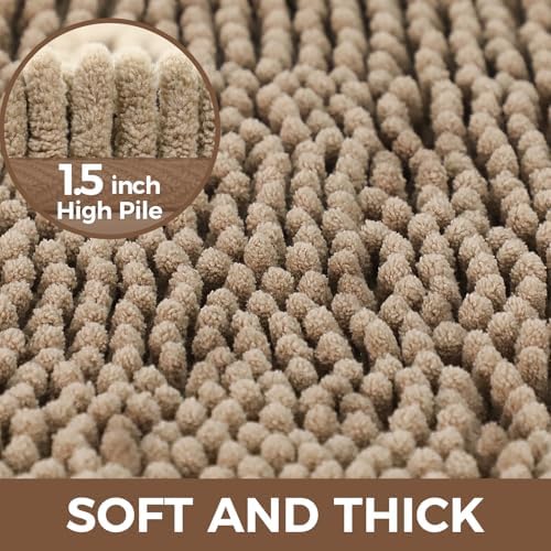 Bcoimo Bath Rugs Mat Set,2 Piece Non Slip Chenille Latte Bathroom Mat Sets