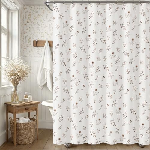 Brown Floral Farmhouse Vintage Cotton Shower Curtain French Country 72Wx72H