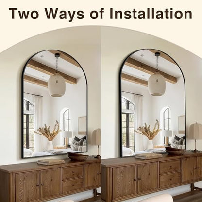 FICTOR 35" x 55" Arched Bathroom Vanity Mirror for Over Sink, Black
