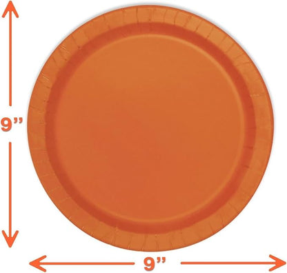 Heavy Duty Orange Party Bundle Paper 9" Dinner plate, 7" Dessert Plates And Napkins, 56 Piece Disposable Paper Party Plate Set