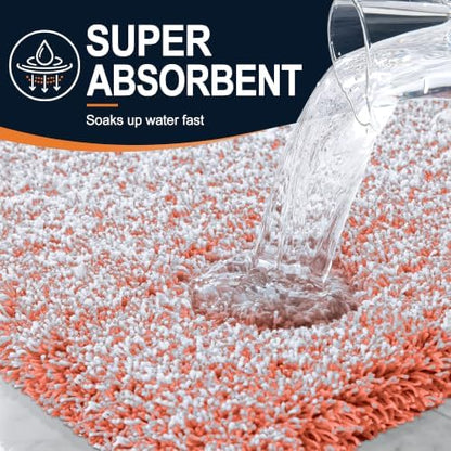 OLANLY Microfiber Bathroom Rugs 30x20, Quick Dry Bath Mat, Coral and White