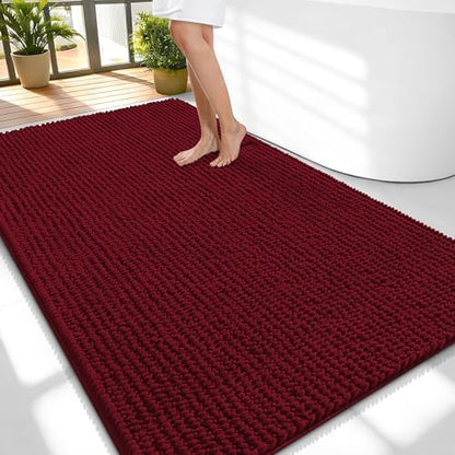 OLANLY Thick Chenille Large Bathroom Rugs Mats 59x35, Burgundy