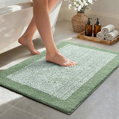 36x24 Large Bathroom Rugs Non Slip Washable, Soft Absorbent Bath Mat Green