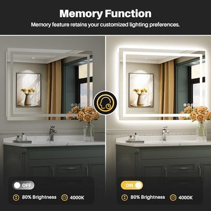 Briivue 44x36 Inch LED Bathroom Mirror with Lights, Backlit & Front Lit