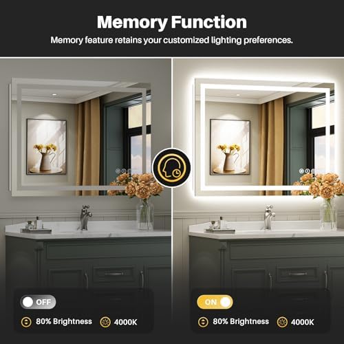 Briivue 48x36 Inch LED Bathroom Mirror with Lights, Backlit & Front Lit