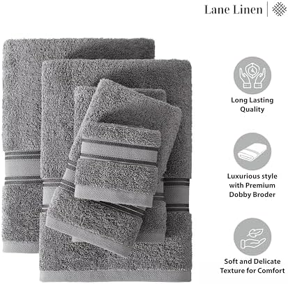 LANE LINEN Bathroom Towel Set 3 Piece Soft Absorbent Quick Dry - Cool Grey