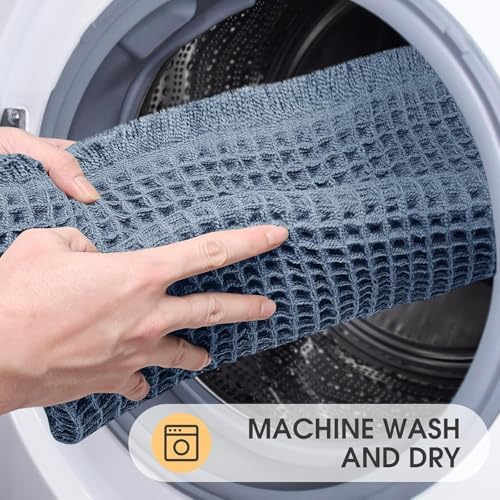 IM HOME Waffle Bath Mat Blue 4'x2', Boho Woven Modern Bath Mat Rugs, Absorbent Non Slip Bathroom Rugs, Soft Washable Bath Rugs with Tassels for Bathroom, Bedroom, Kitchen, Shower, Tub