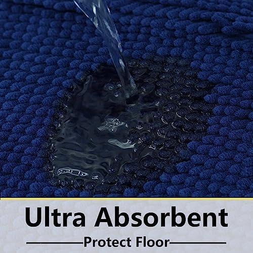 BOANKODU Bathroom Rugs Sets 2 Piece, Absorbent Bath Mat for Bathroom Very Soft Chenille Non-Slip, 32x20 + 20x20 Inch U Shape Bathroom Mat, Machine Washable Bath Rugs (Navy Blue)