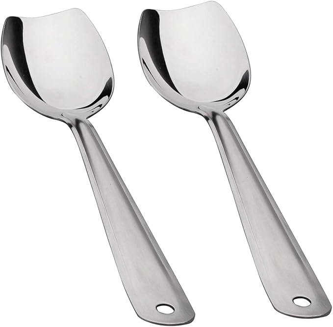 IMEEA 10-Inch Flat Bottom Solid Cooking Spoon Set of 2, 18/8 Stainless Steel Scraping Spoon for Stirring, Roux, Sauces, Cast Iron & Skillet Cooking