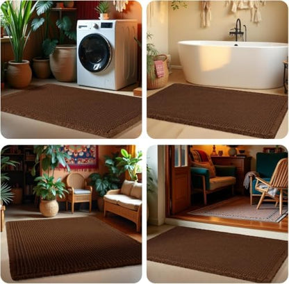 IM HOME Waffle Bath Mat Set 3 Piece, Boho Woven Modern Bath Rug Absorbent Non Slip, Soft Bathroom Mats, Machine Washable Knit Bath Rugs with Tassels for Bathroom, Bedroom, Kitchen, Shower, Tub, Brown