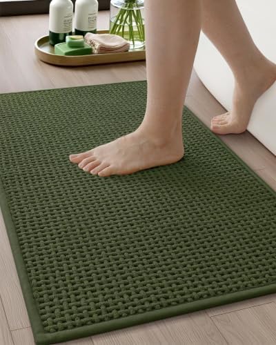 Color&Geometry 24"x36" Chenille Pile Bathroom Rugs Upgraded Denser,Green