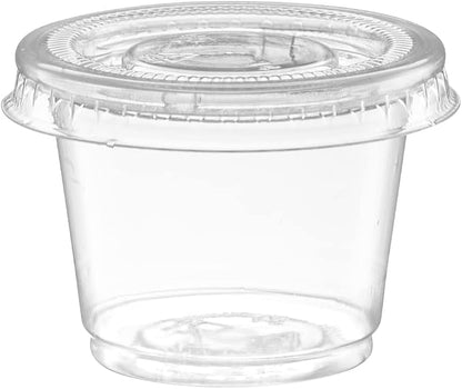(1 oz - 200 Sets) Clear Diposable Plastic Portion Cups With Lids, Small Mini Containers For Portion Controll, Jello Shots, Meal Prep, Sauce Cups,Condiments, Medicine,Disposable