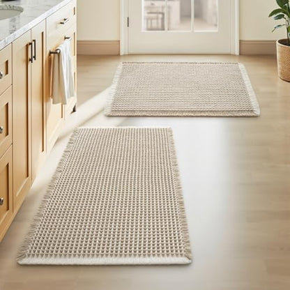 Upgraded Waffle Bath Mat Set of 2 Absorbent Non Slip Bathroom Mat 17" x 24"