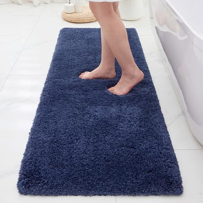 ILANGO Navy Blue Bathroom Rugs 70" × 24" Non Slip & Super Absorbent Thick Soft, Washable Bath Carpet Runner for Floor, Microfiber Plush Shaggy Bath Mats with Rubber for Bedroom Bathtub Shower Room