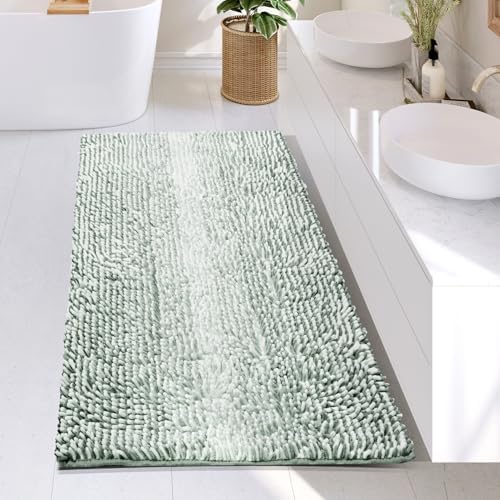 Hearth & Harbor Bathroom Rugs, Chenille Bath Mat - Machine Washable Bath Mats for Bathroom Non-Slip Backing Rubber, Quick Dry Bathroom Mat, 26 x 44 - Ombre Green