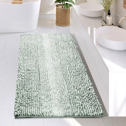 Hearth & Harbor Bathroom Rugs, Chenille Bath Mat - Machine Washable Bath Mats for Bathroom Non-Slip Backing Rubber, Quick Dry Bathroom Mat, 26 x 44 - Ombre Green