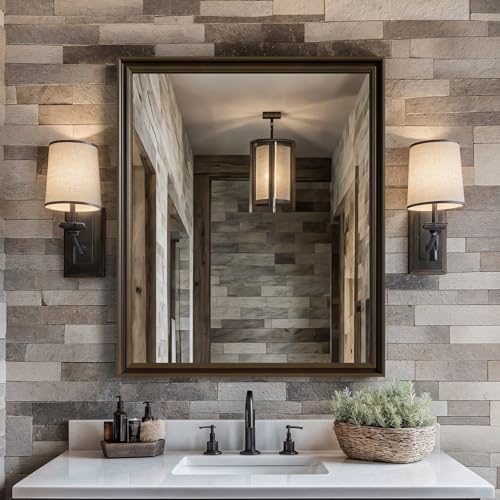 Retro Copper Effect Framed Wall Mirror, 30x36 Rectangle Mirror