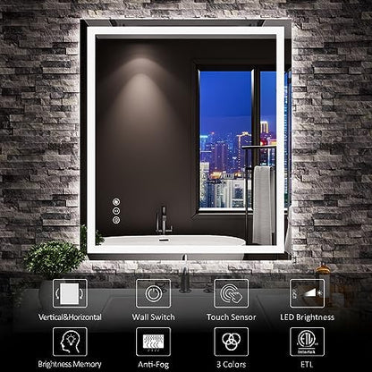 Amorho LED Mirror for Bathroom, 28"x32" with Front Light and Backlight