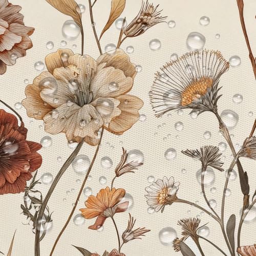 Vintage Boho Beige Floral Shower Curtain, Brown Cream Tan Rustic Farmhouse Flower Shower Curtain Set, Cute Botanical Wlidflowers Fabric Shower Curtains Decoration, 36X72 Aesthetic Bathroom Accessories