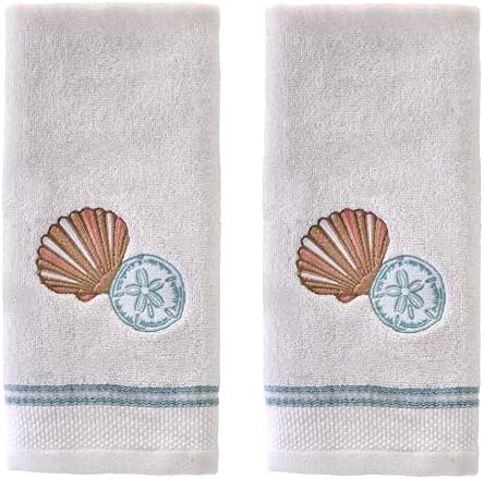 SKL Home Shells Hand Towel Set-2pc, 100% Cotton, Embroidered, White