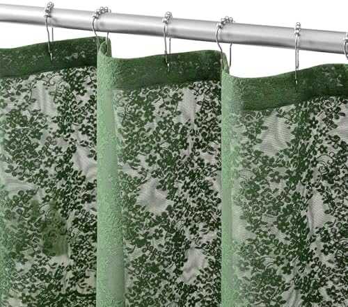 TUDECO Forest Green Lace Shower Curtain for Bathroom, 72W x 84L Inch