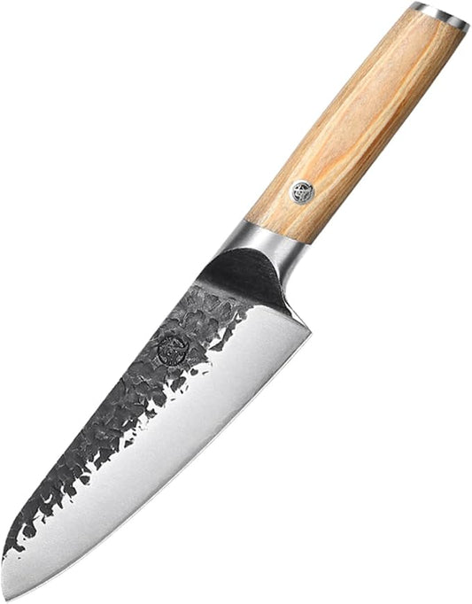 MITSUMOTO SAKARI 7-Inch Japanese Santoku Knife, SKD-11 Steel | Wide 2mm Santoku blade for slicing, dicing and mincing, 3-layer SKD-11 steel, pakkawood handle