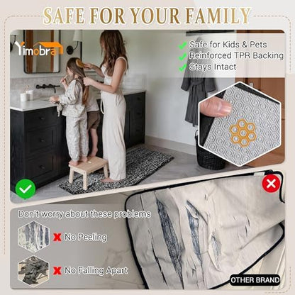 Yimobra Black and White Bathroom Rugs Non Slip Washable, Ultra Soft and Water Absorbent Bath Mats, Plush Fluffy Shower Mat Outside, Microfiber Thick Matts for Bathroom Floor/Sink, 24x17