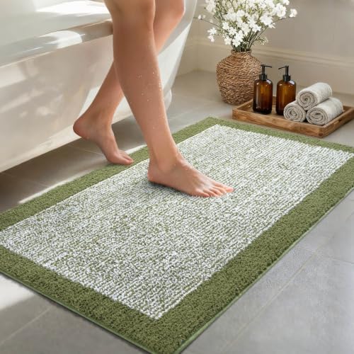 48x24 Bathroom Rugs Non Slip Washable, Soft Absorbent Bath Mat Olive Green