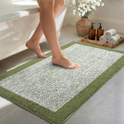 48x24 Bathroom Rugs Non Slip Washable, Soft Absorbent Bath Mat Olive Green