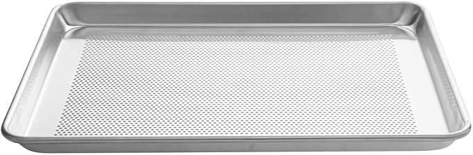 Restaurantware Met Lux 18 x 13 x 1 Inch Baking Sheet Pan 1 Perforated High Temp Baking Sheet - Half-Size Freezable Silver Aluminum Potato Chip Baking Tray Dishwasher-Friendly