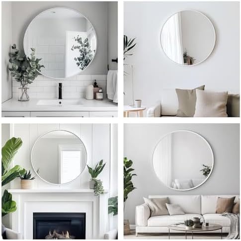 Oruii Round Mirror, 20 inch White Circle Mirror, White Metal Frame Circular