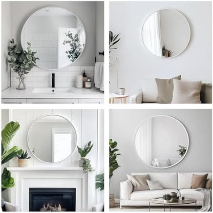 Oruii Round Mirror, 20 inch White Circle Mirror, White Metal Frame Circular