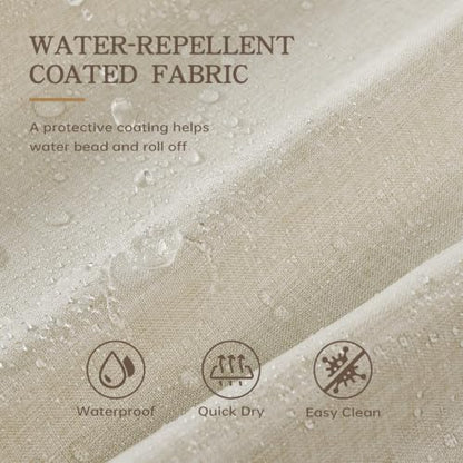 Furlinic No Hook Scalloped Shower Curtain Beige Linen Modern Neutral 72x75