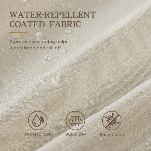 Furlinic No Hook Linen Shower Curtain Waterproof Beige Boho Scalloped 72x84