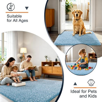 OLANLY Microfiber Soft Bathroom Rugs Mats 44x32, Peacock Blue and White