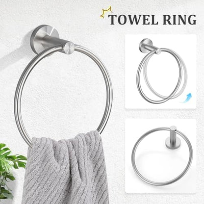 TURS 5 Piece Bathroom Hardware Set Brushed, SUS304 Stainless Steel Bath Towel Bar Set, 24 Inch Bathroom Accessories Kit Wall Mounted