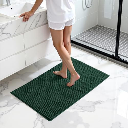 SUBRTEX Bathroom Rugs, 20" x 32" Chenille Bath Rug Soft Short Plush Bath Mat Soft Shower Mat Water Absorbent Shower Mat Quick Dry Machine Washable, Celadon