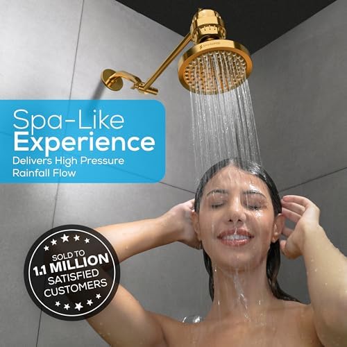 SparkPod Rain Shower Head, 6 Inch Round, Egyptian Gold Finish