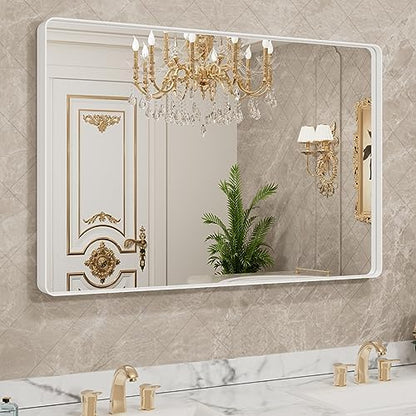 LOAAO 48x36 Inch White Metal Framed Bathroom Mirror