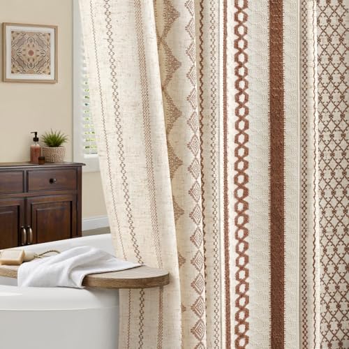 Brown Boho Linen Shower Curtain,72" W x 72" L