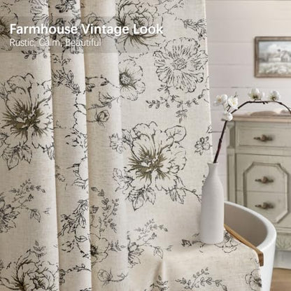 Farmhouse Floral Vintage Shower Curtain for Bathroom, Black and Tan Taupe