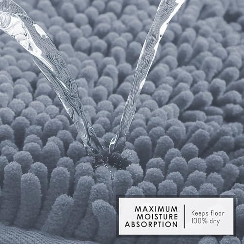Hearth & Harbor Bathroom Rugs, Chenille Bath Mat - Machine Washable Bath Mats for Bathroom Non-Slip Backing Rubber, Quick Dry Bathroom Mat, 17 x 24 + 20 x 24 - Stone Blue