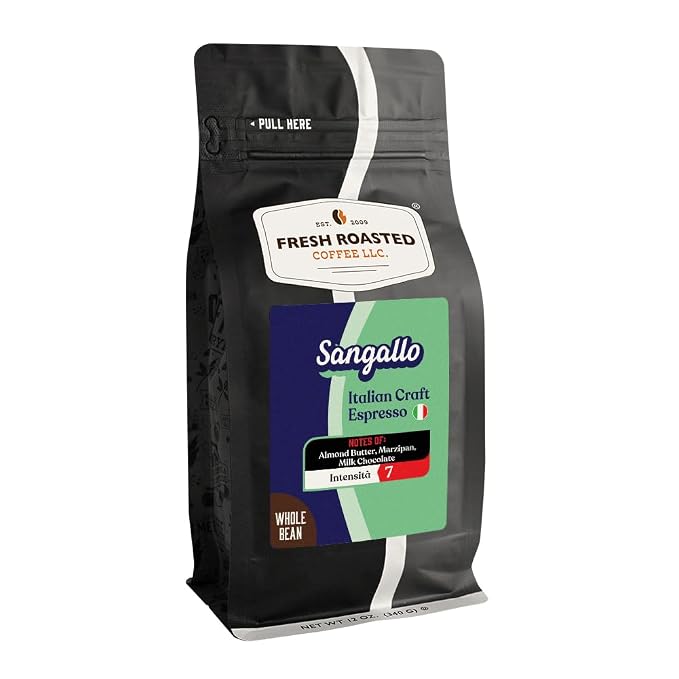 Fresh Roasted Coffee, Sangallo Italian Craft Artisan Blend Whole Bean Coffee, Medium Roast, Kosher, 12 oz