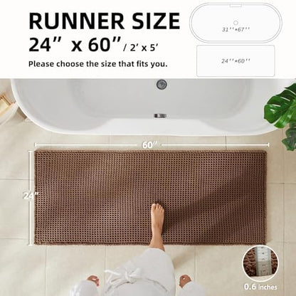 TYUU Waffle Runner Rug Bathroom, Long Boho Bath Mat, 60x24 Mocha