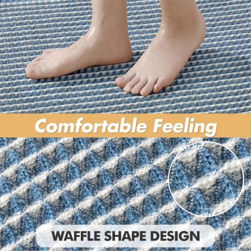 MIULEE Set of 2 Waffle Bathroom Rugs Boho Bath Mat Blue&Cream 18x30 Inch