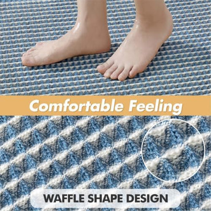 MIULEE Set of 2 Waffle Bathroom Rugs Blue&Cream Bath Mat 17"x24"+18"x30"